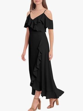 Cold-Shoulder Ruffle Maxi Dress in Black size 22W